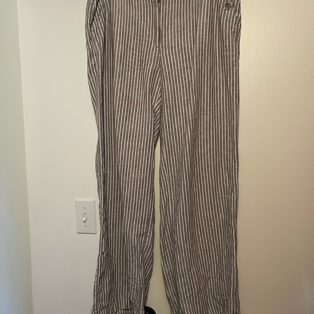 Chicos Taupe/Cream Linen Wide Leg Pants